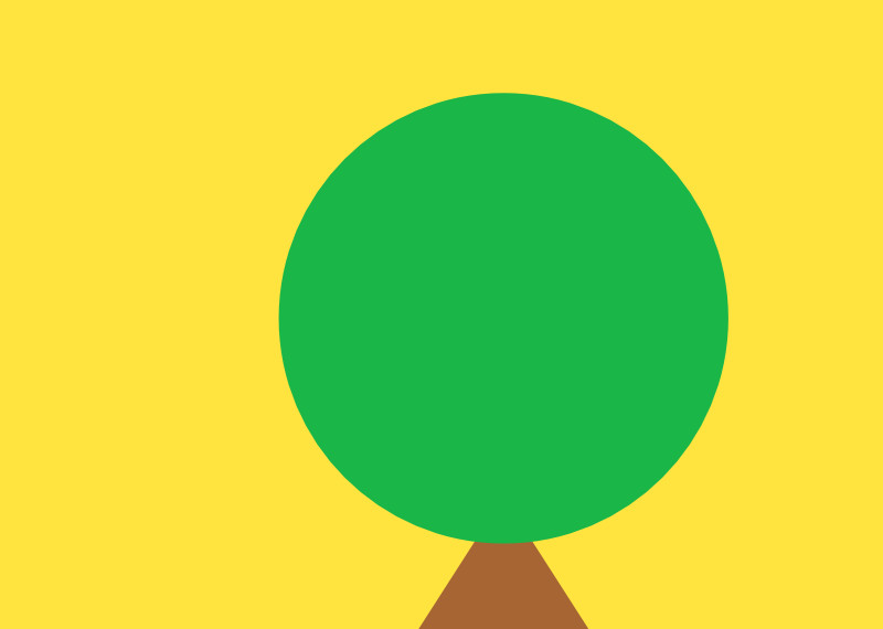 A green circle with a brown triangle right below, looking like a portrait of a person and a tree